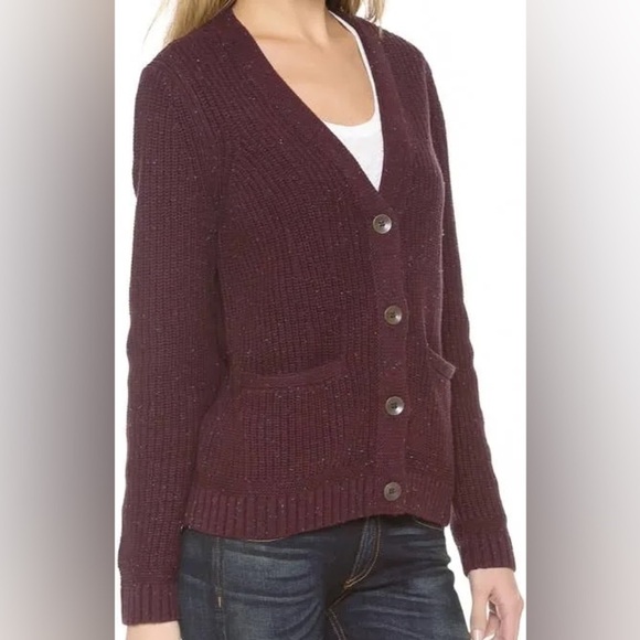 rag & bone Sweaters - RAG & BONE Maroon Flecked Button Down Cardigan W Pockets 100% Cotton Size Medium